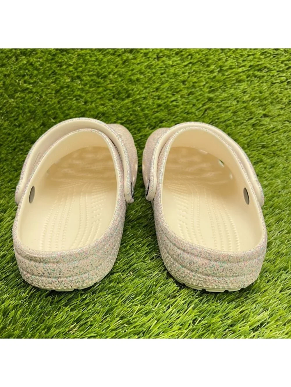 Crocs Classic Glitter Clog Girls Size 5Y Purple Blue Outdoor Slip On Sandals